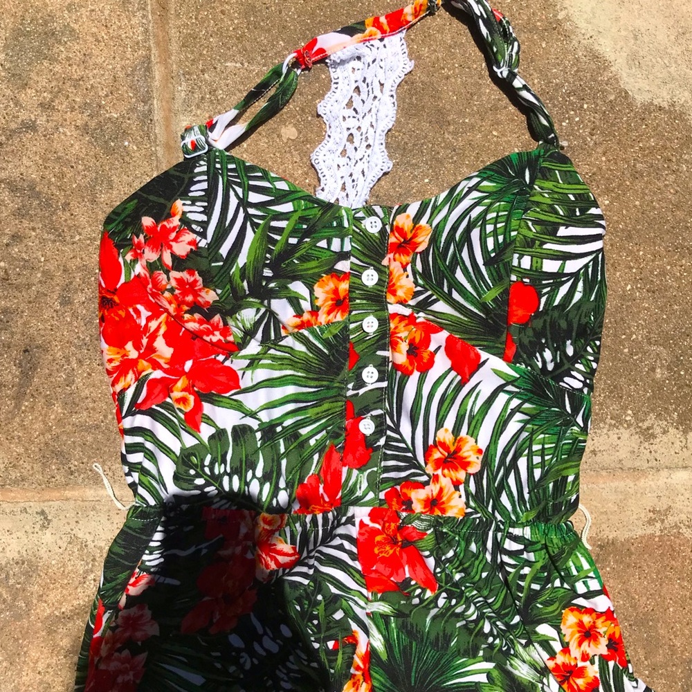 Women Tropical Floral Summer Jumpsuit - L (11-13)